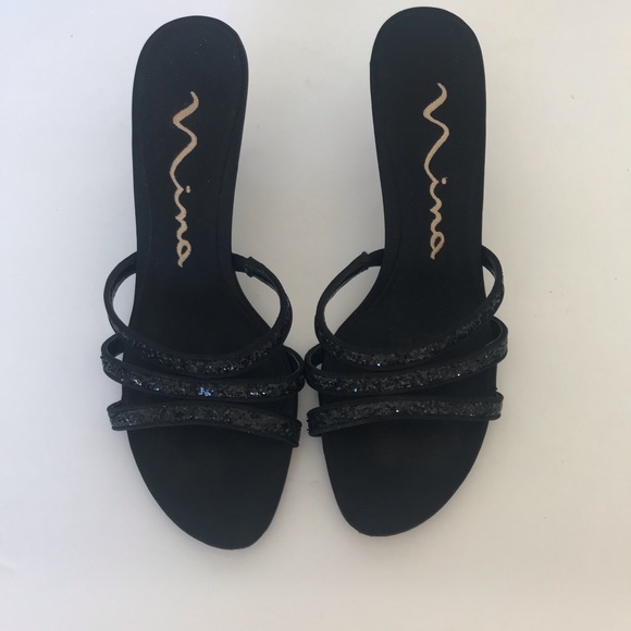 Nina Shoes - Nina Genio Black Glitter Strappy Kitten Heeled Shoes
Sandals